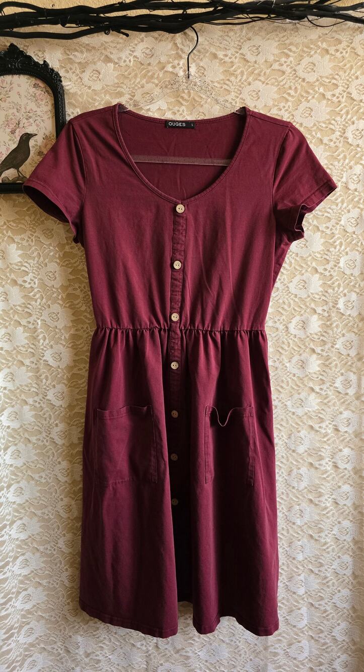 Burgundy Skater Midi Dress - Burgundy - cottagecore - boho - whimsigoth